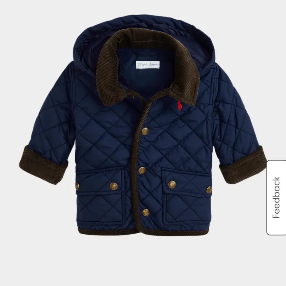 Ralph Lauren Blue Quilted Jacket with Brown Trim
